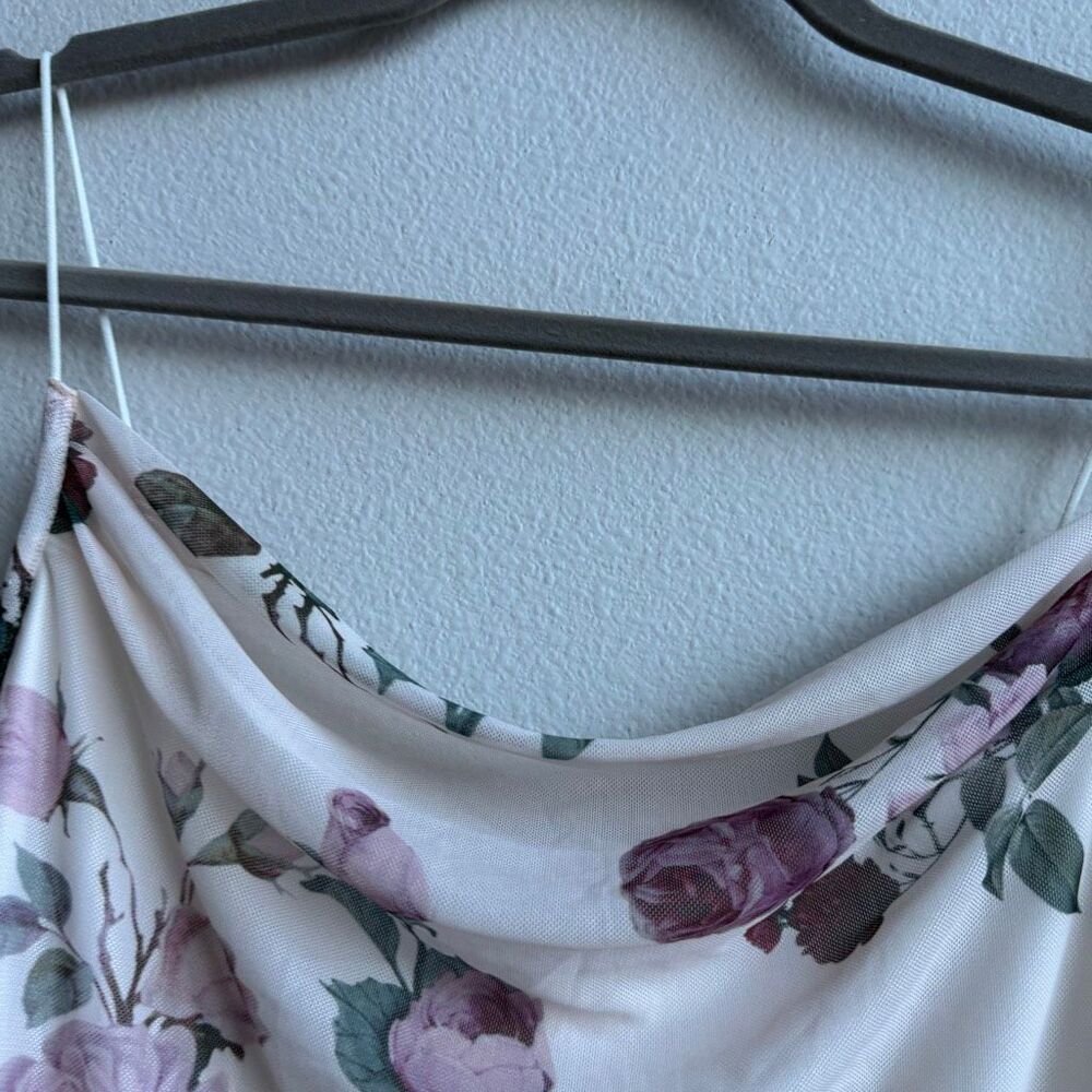 ✨ $5/$25 Shein Pink Flower Drape Front Midi Sheer Dress Size Small - Picture 3 of 6